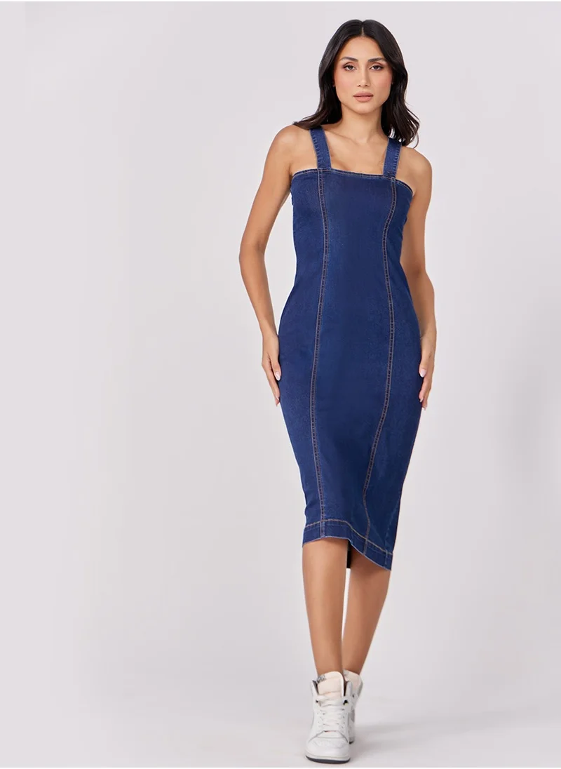 Zigzag Denim Bodycon Dress