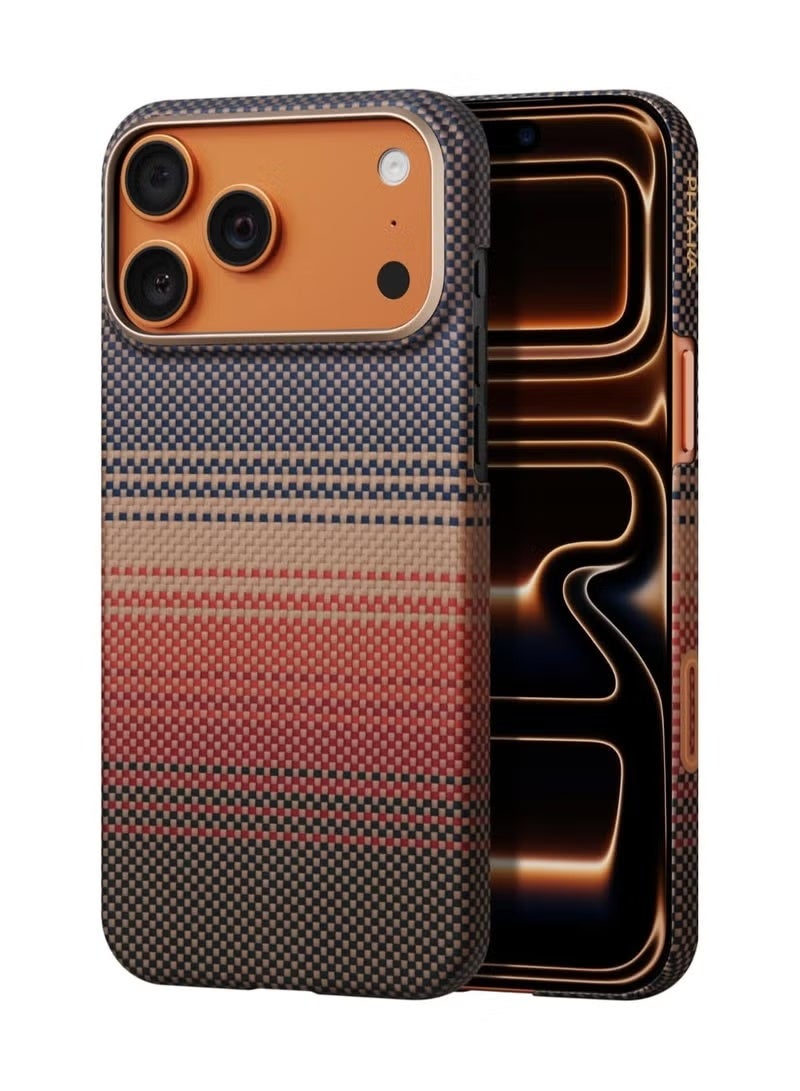 كارنييل جراب iPhone 17 Pro Max مقاس 6.9 بوصة، غطاء واقٍ من ألياف الأراميد فائق النحافة متوافق مع MagSafe مع زر للتحكم في الكاميرا، مادة منسوجة متينة 1500D، شعور باللمس بدون جراب - إصدار Sunset - Image 1