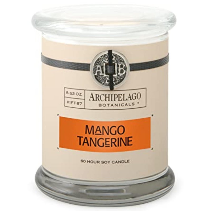 Archipelago Botanicals شمعة معطرة من أرخبيل النباتات مصنوعة يدويًا من شمع فاخر، تحترق لمدة تقارب 60 ساعة، مانجو، يوسفي، شمعة صويا في جرة زجاجية، 4.5 بوصة، 8.6 أونصة - Image 1