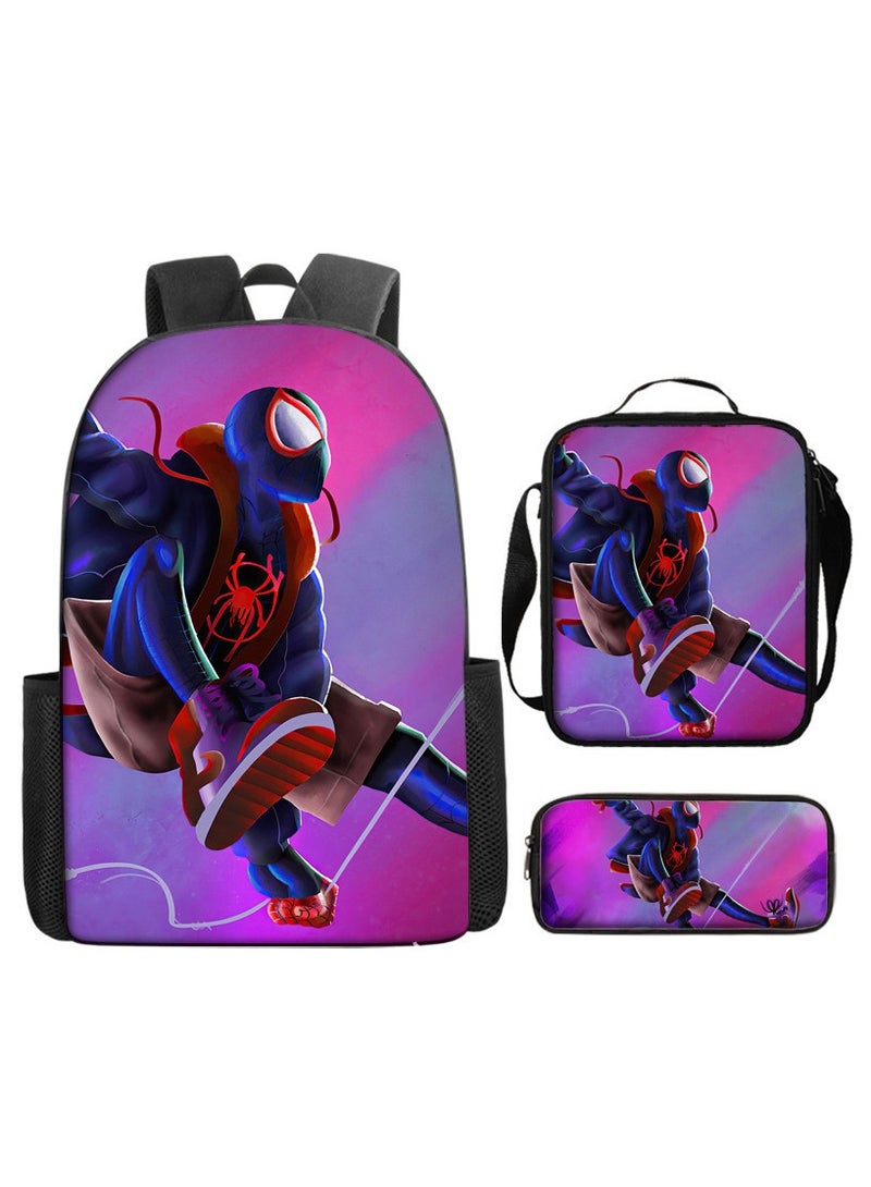 Naruto Spiderman Hero Cartoon Backpack Three-Piece Set 29*42*16cm
