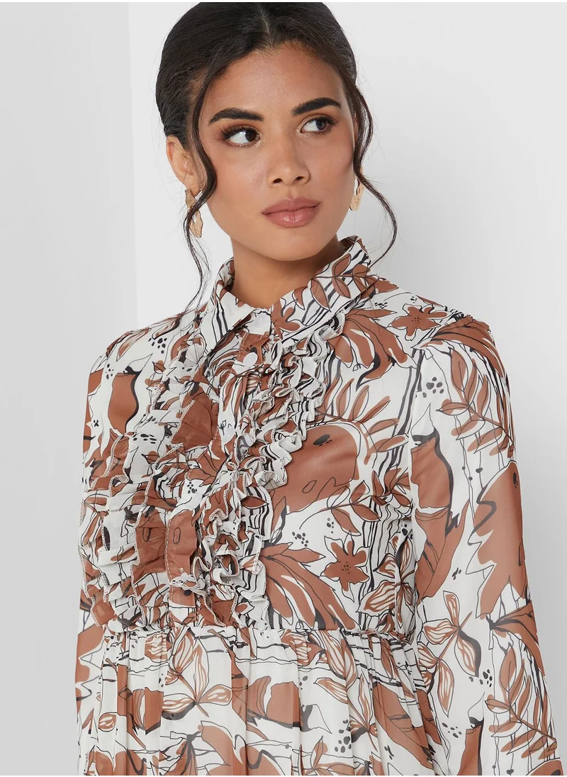 ANOTAH Button Detail Printed Tunic