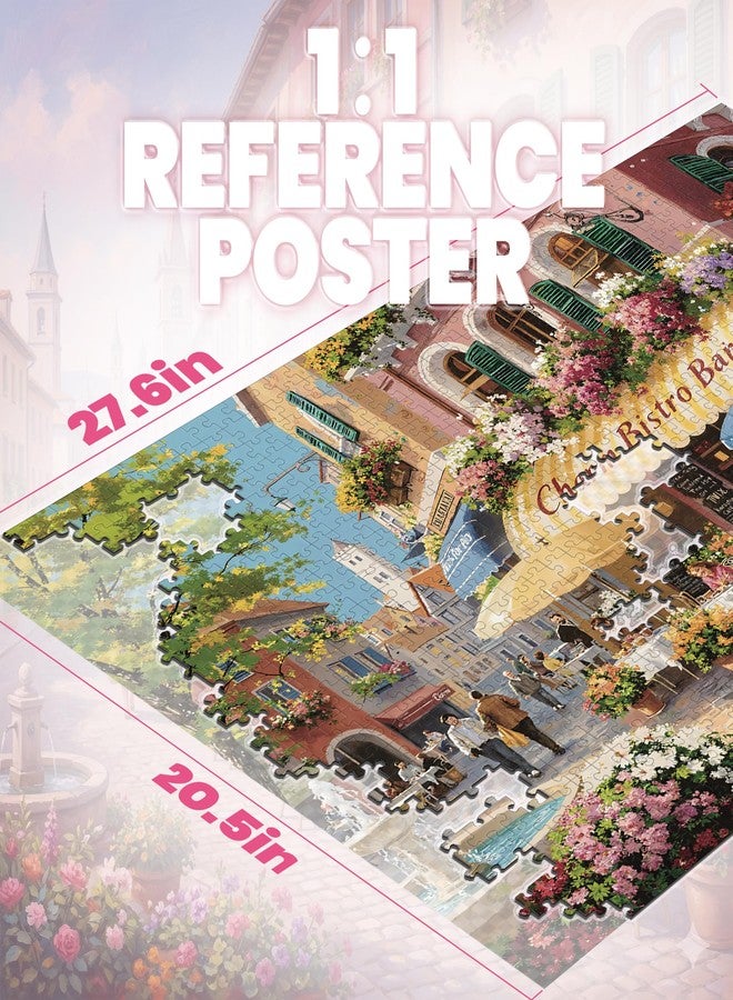 lamplig Puzzles for Adults 1000 Pieces, Spring Italy Bistro Flower Street Landscape,1000 Piece Puzzle for Adults Seniors, European Hard Jigsaw Puzzles with Letters on Back, 1:1 Poster - Image 3