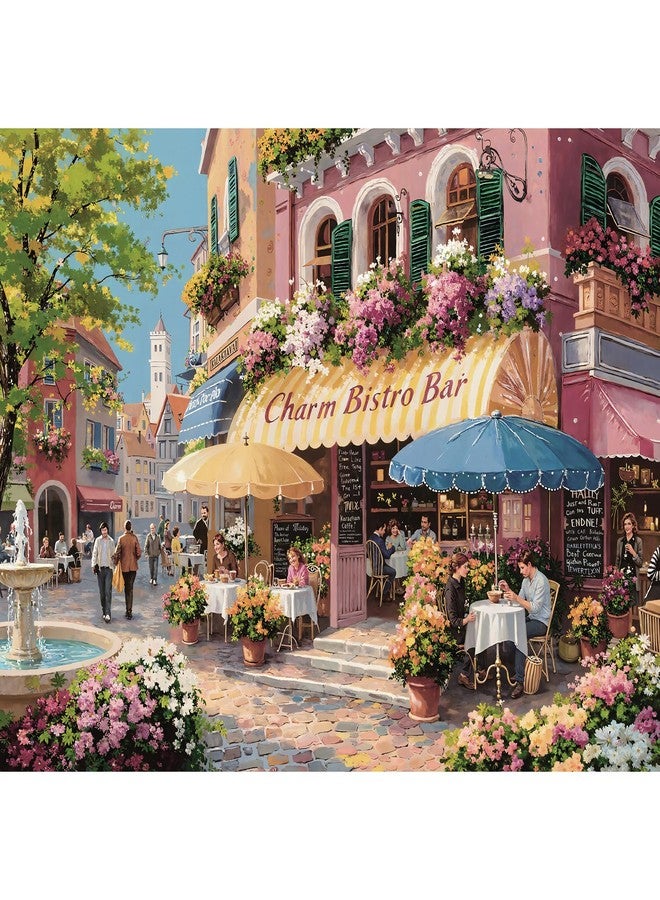 lamplig Puzzles for Adults 1000 Pieces, Spring Italy Bistro Flower Street Landscape,1000 Piece Puzzle for Adults Seniors, European Hard Jigsaw Puzzles with Letters on Back, 1:1 Poster - Image 1