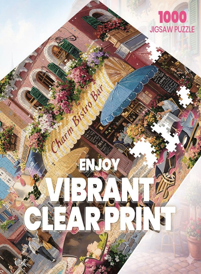 lamplig Puzzles for Adults 1000 Pieces, Spring Italy Bistro Flower Street Landscape,1000 Piece Puzzle for Adults Seniors, European Hard Jigsaw Puzzles with Letters on Back, 1:1 Poster - Image 2