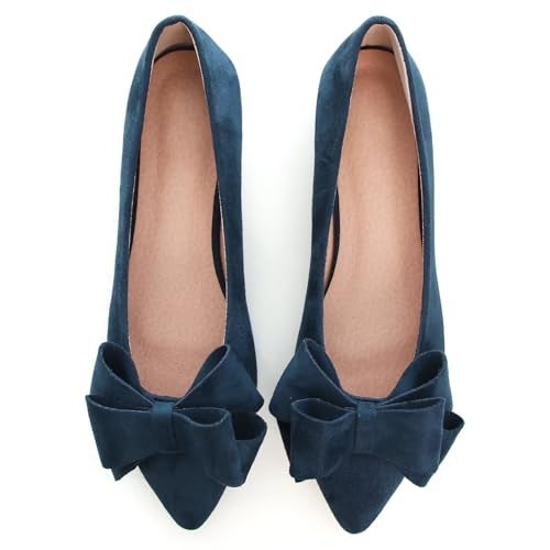 SAILING LU Bow-Knot Ballet Flats Womens Pointy Toe Flat Shoes Suede Dress Shoes Wear to Work Slip On Moccasins Navy Size 10 - Image 3