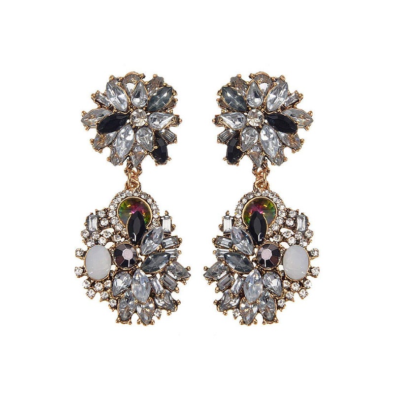 Jerollin Vintage Crystal Rhinestone Statement Choker Bib Statement Necklace Earring Fashion Costume Jewelry Set for Women Black02 - Image 4