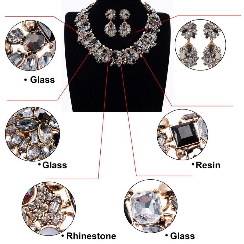 Jerollin Vintage Crystal Rhinestone Statement Choker Bib Statement Necklace Earring Fashion Costume Jewelry Set for Women Black02 - Image 3