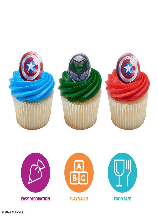 ديكوباك حلقات كب كيك كابتن أمريكا: عالم جديد شجاع من مارفل ستوديوز، 24 قطعة من زينة كب كيك كابتن أمريكا وفالكون، زينة كب كيك آمنة للطعام، هدايا حفلات - عبوة من 24 قطعة - Image 2