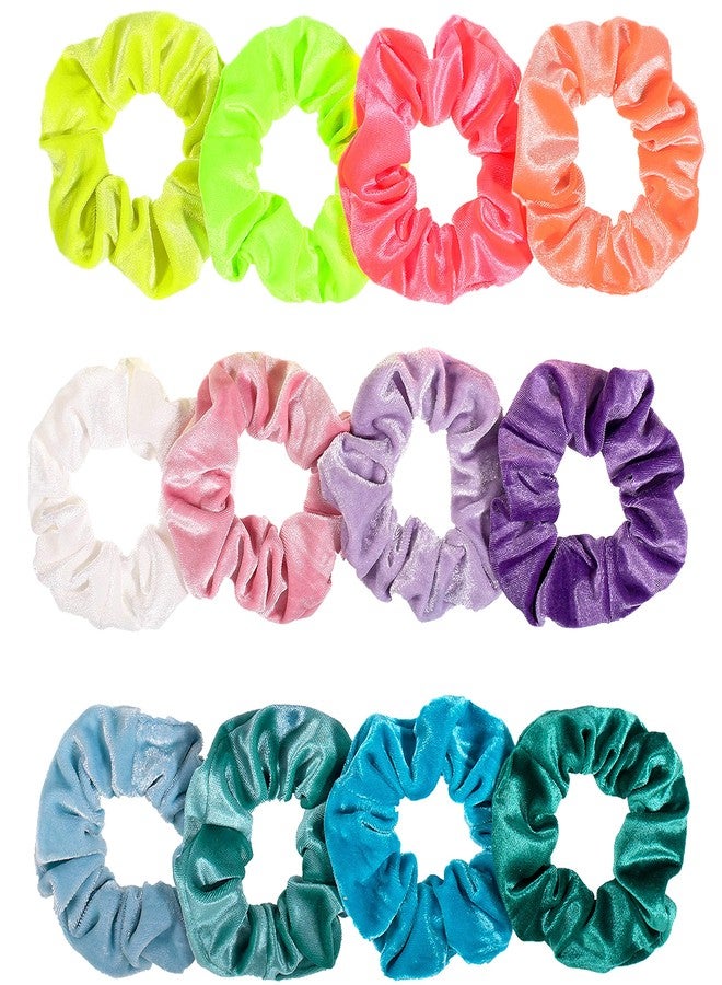 Whaline Neon Scrunchies Summer Velvet Hair Bobble Elastics Hair Bands Soft Hair Ties for Girls, Women (Neon color) - Image 1