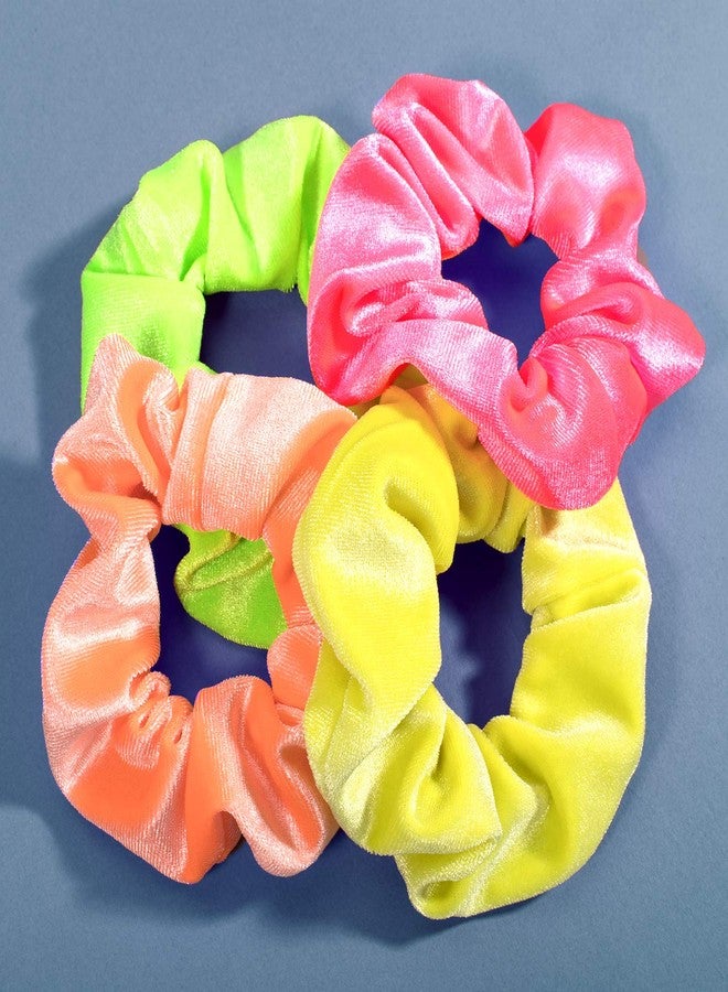 Whaline Neon Scrunchies Summer Velvet Hair Bobble Elastics Hair Bands Soft Hair Ties for Girls, Women (Neon color) - Image 5
