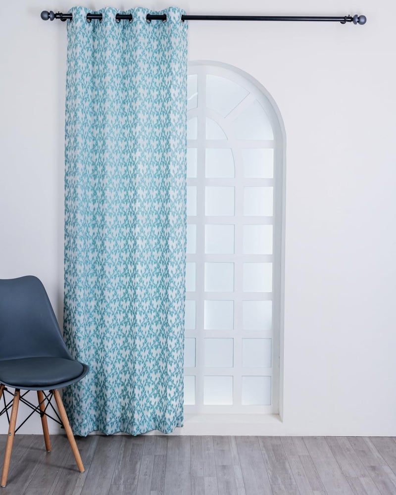 Parda Online Premium Linen Embroidered Curtain with Firozi Vine Design - 9ft Pack of 2 - Image 3