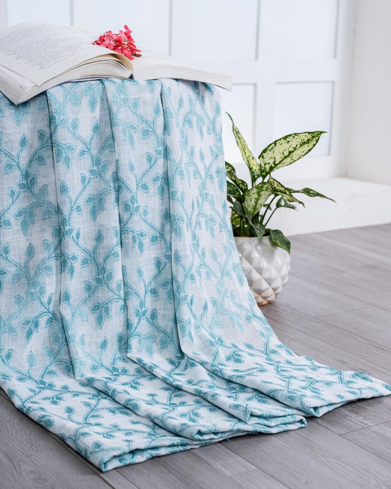 Parda Online Premium Linen Embroidered Curtain with Firozi Vine Design - 9ft Pack of 2 - Image 5