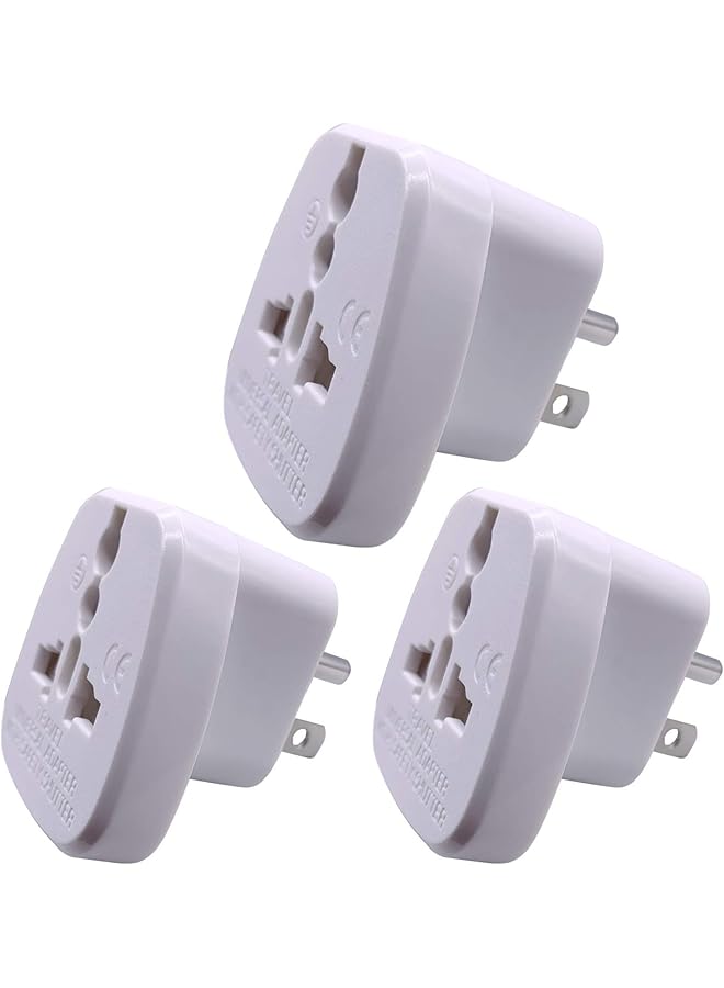 promass US/CA/JP Type B Adaptor Plug with Flat Blades/Round Grounding Pin and Safety Shutter, UAE/EU/DE/UK/Italy/Swiss/Indian Plug Suitable for 3 Pin US/JP/CA Socket (US/JP/CA Plug * 3 White) - Image 1