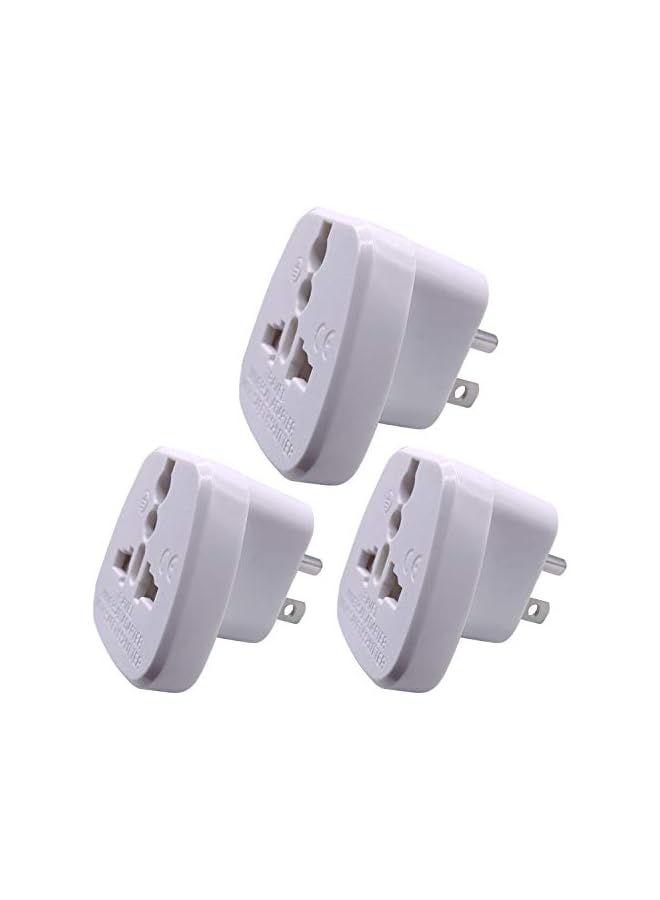 promass US/CA/JP Type B Adaptor Plug with Flat Blades/Round Grounding Pin and Safety Shutter, UAE/EU/DE/UK/Italy/Swiss/Indian Plug Suitable for 3 Pin US/JP/CA Socket (US/JP/CA Plug * 3 White) - Image 2