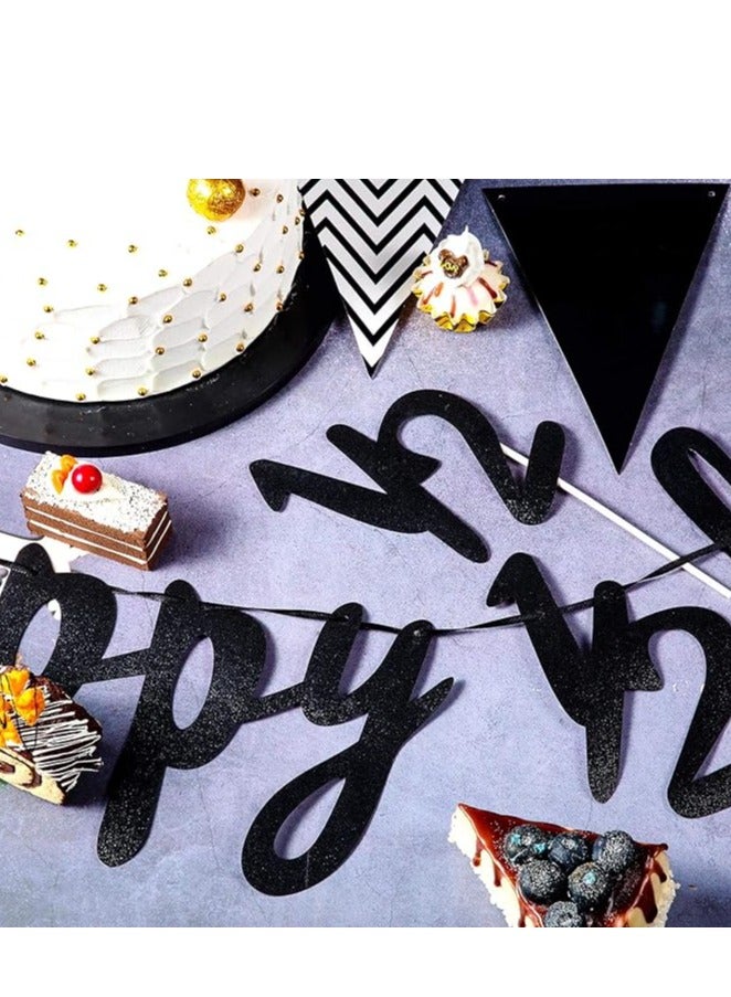 مجموعة زينة نصف عيد ميلاد مكونة من 3 قطع تتضمن لافتة عيد ميلاد سعيد لمدة 6 أشهر ونصف، وغطاء كعكة لامع لنصف عام ونصف، ولافتة علم مثلثة لحفل استقبال المولود الجديد، وحفلات التصوير الفوتوغرافي، مثبتة مسبقًا (أسود) - Image 5