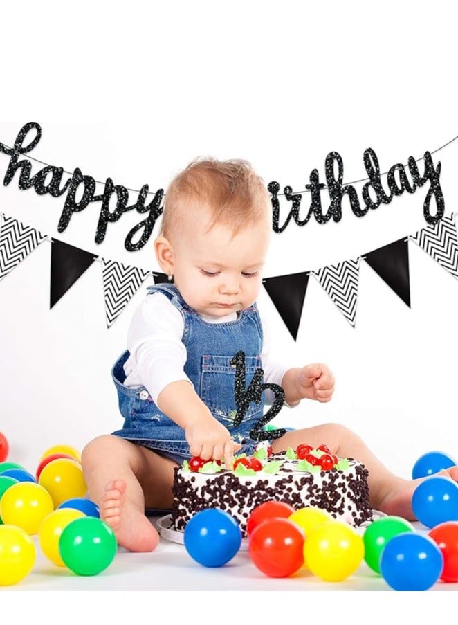 مجموعة زينة نصف عيد ميلاد مكونة من 3 قطع تتضمن لافتة عيد ميلاد سعيد لمدة 6 أشهر ونصف، وغطاء كعكة لامع لنصف عام ونصف، ولافتة علم مثلثة لحفل استقبال المولود الجديد، وحفلات التصوير الفوتوغرافي، مثبتة مسبقًا (أسود) - Image 4