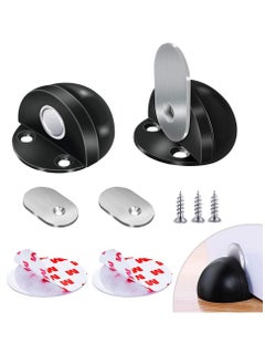 Generic Magnetic Door Stops Floor Mounted, Strong Magnetic Self Adhesive Magnetic Door Stopper Stainless Steel Door Holder Soft Close Door Magnet Heavy Duty Black Rubber (2 Pack)  - Image 1