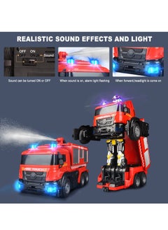 Excefore Fire Truck Car Transforming Robot RC Fire Truck Toy for Kids Fire Truck Vehicle with One Click to Spray Water Simulated Sound Effects and Cool lighting Transformable Car Toy for Children Aged 3+  - Image 2