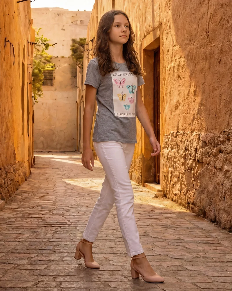 Redtag Senior Girls Placement Print Short Sleeve T-Shirt