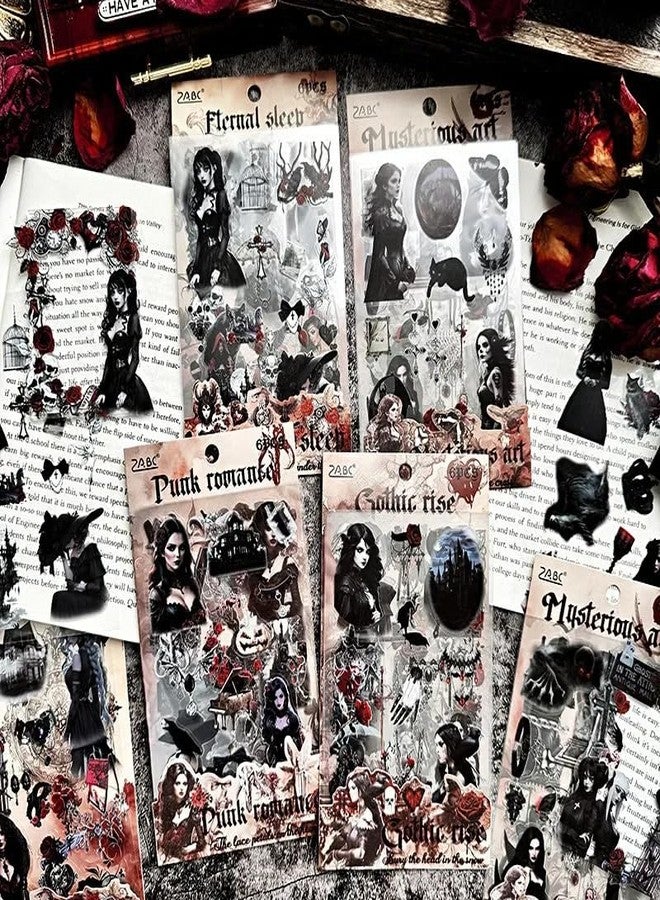 SAMVARDHAN Pack of 4 Gothic Theme Sticker Dark Gothic Handbook Sticker Pet Cut Film Retro Decoration Material Collage 3D Envelope Seal Sticker Decorations - Image 2