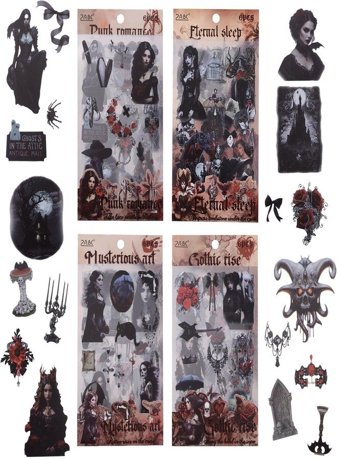 SAMVARDHAN Pack of 4 Gothic Theme Sticker Dark Gothic Handbook Sticker Pet Cut Film Retro Decoration Material Collage 3D Envelope Seal Sticker Decorations - Image 1