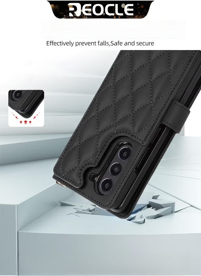 REOCLE Samsung Galaxy Z Fold 3 4 Case with Card Holder & S Pen Holder & Slide Lens Cover, Built-in Hinge Protection & Screen Protector Durable Sturdy Phone Cover Case for Galaxy Z Fold 3 4  - Image 4