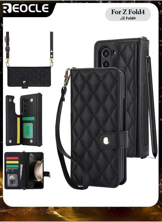 REOCLE Samsung Galaxy Z Fold 3 4 Case with Card Holder & S Pen Holder & Slide Lens Cover, Built-in Hinge Protection & Screen Protector Durable Sturdy Phone Cover Case for Galaxy Z Fold 3 4  - Image 1