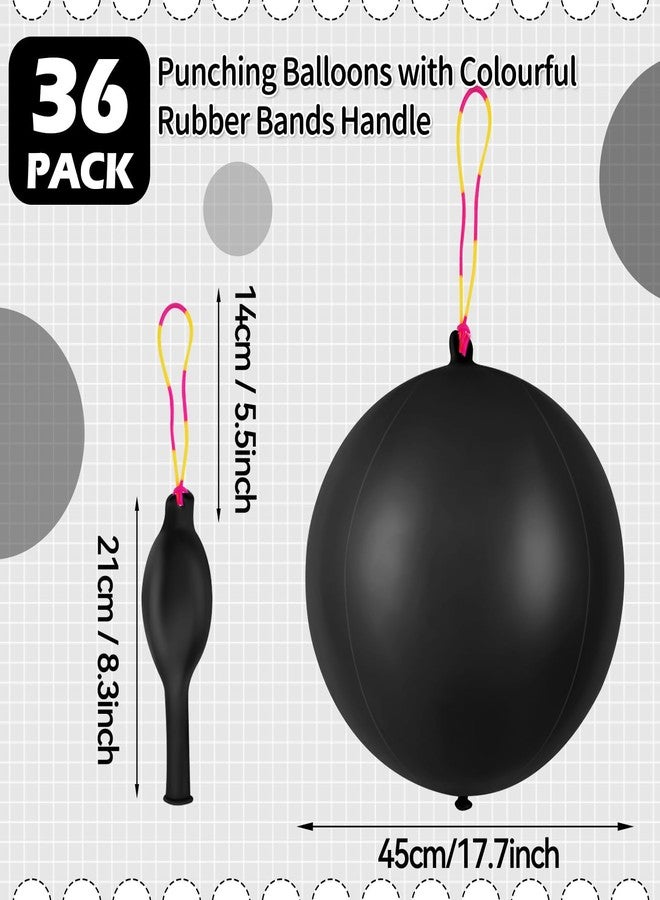HSLCGF 36 Pcs Black Punch Balloons | with Rubber Band Handle for Easy Grip - Ideal Birthday Party Favors, Classroom & Outdoor Play(Black) - Image 2
