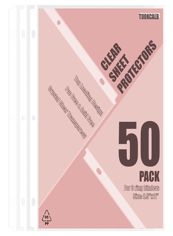 TUOKCALB 50 Pack Clear Sheet Protectors for 3 Ring Binder, Polypropylene Acid-Free Material, 8.5 x 11 Inch Letter Size, Protector of Your Documents - Image 1