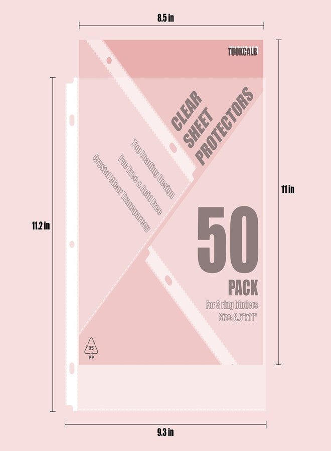 TUOKCALB 50 Pack Clear Sheet Protectors for 3 Ring Binder, Polypropylene Acid-Free Material, 8.5 x 11 Inch Letter Size, Protector of Your Documents - Image 2