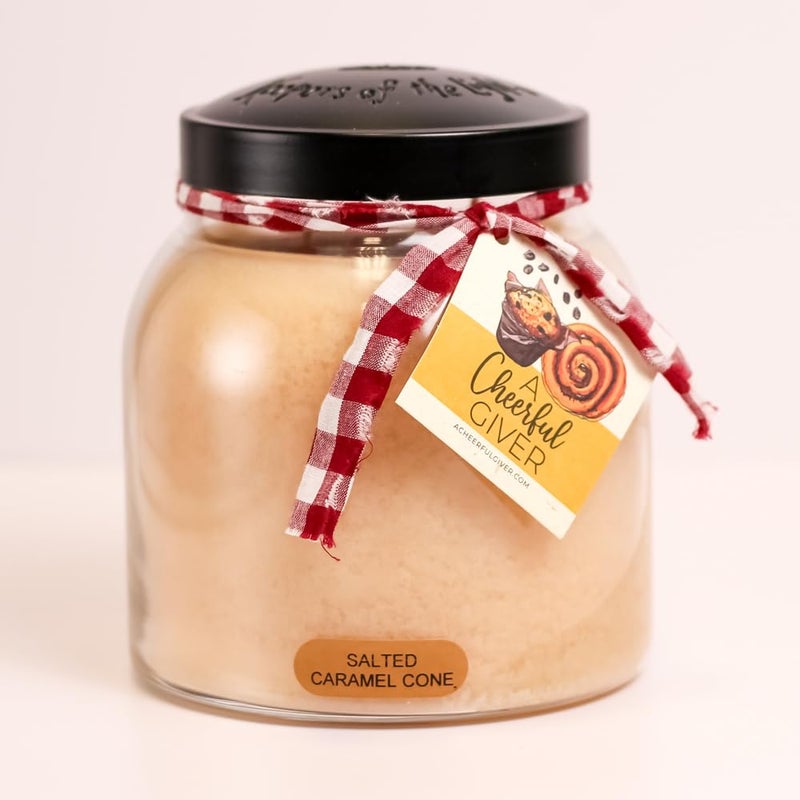 A Cheerful Giver A Cheerful Giver Salted Caramel Cone 34oz Papa Scented Candle Jar with Lid Keepers of The Light 155 Hours of Burn Time,  - Image 1