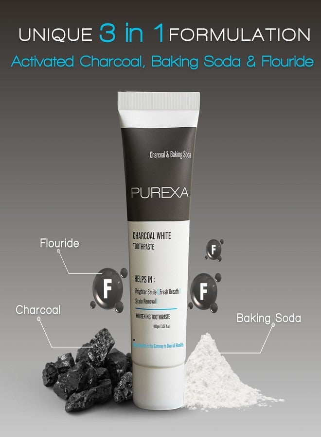 PUREXA Charcoal and Baking Soda Whitening Toothpaste 100g | Removes Tough Stains of Coffee, Tea, Wine & Tobacco | Fluoride Protection, Enamel Safe, Mint Fresh, Oral Care for Adults & Teens - Image 4