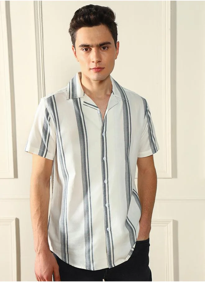 Dennis Lingo Striped Casual Shirt with Button Placket by Styli