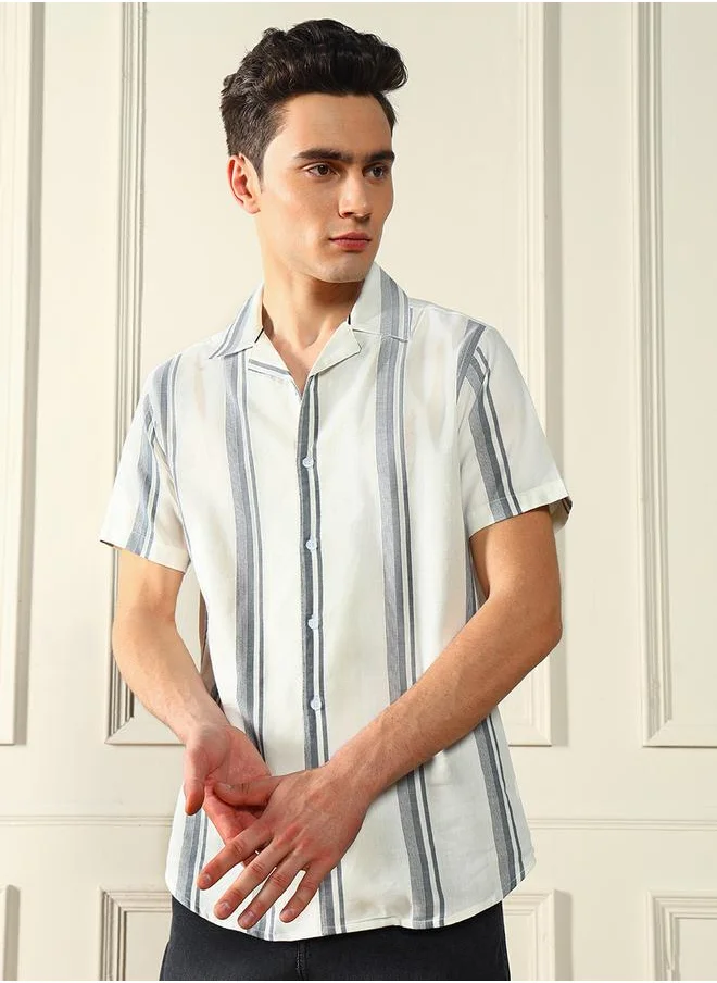 Dennis Lingo Striped Casual Shirt with Button Placket by Styli