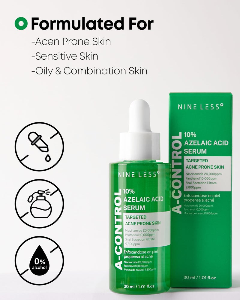 Nineless 10% Azelaic Acid Serum with Niacinamide & Snail Mucin - Redness Relief & Dark Spot Corrector for Face - Facial Serum for Acne-Prone, Oil Control & Pore Care 1.01 fl.oz - Image 5
