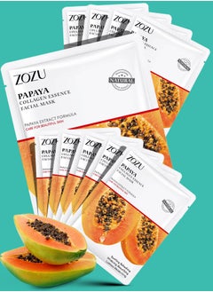 Zozu 10 Pcs Papaya Collagen Essence Facial Mask Set Soothing Refreshing Whitening Moisturizing Beautifying Skincare Face Mask Sheet for Women and Men Hydrating Skin care Facial Sheet Masks with papaya Extract  - Image 1