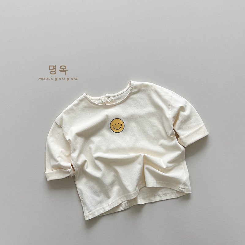 Children'S T-Shirt New Style Western Style Long Sleeve Smiley Printed Base Shirt Baby Casual Top For Boys And Girls - Image 1