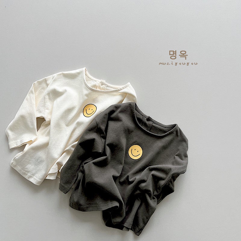 Children'S T-Shirt New Style Western Style Long Sleeve Smiley Printed Base Shirt Baby Casual Top For Boys And Girls - Image 2