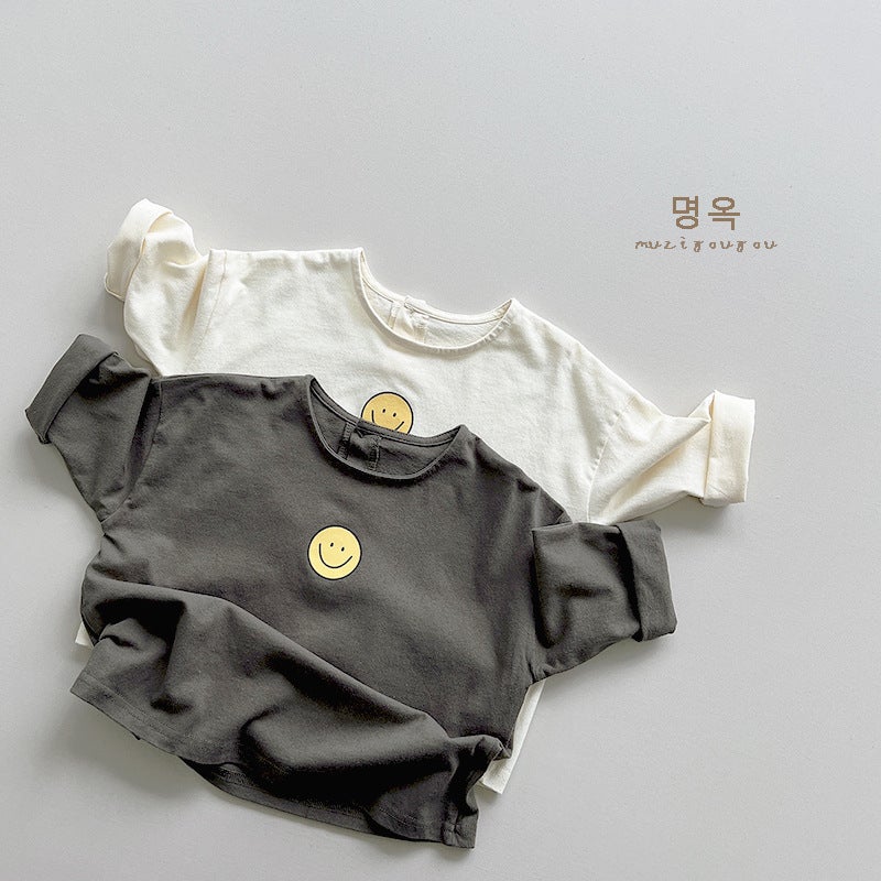 Children'S T-Shirt New Style Western Style Long Sleeve Smiley Printed Base Shirt Baby Casual Top For Boys And Girls - Image 3