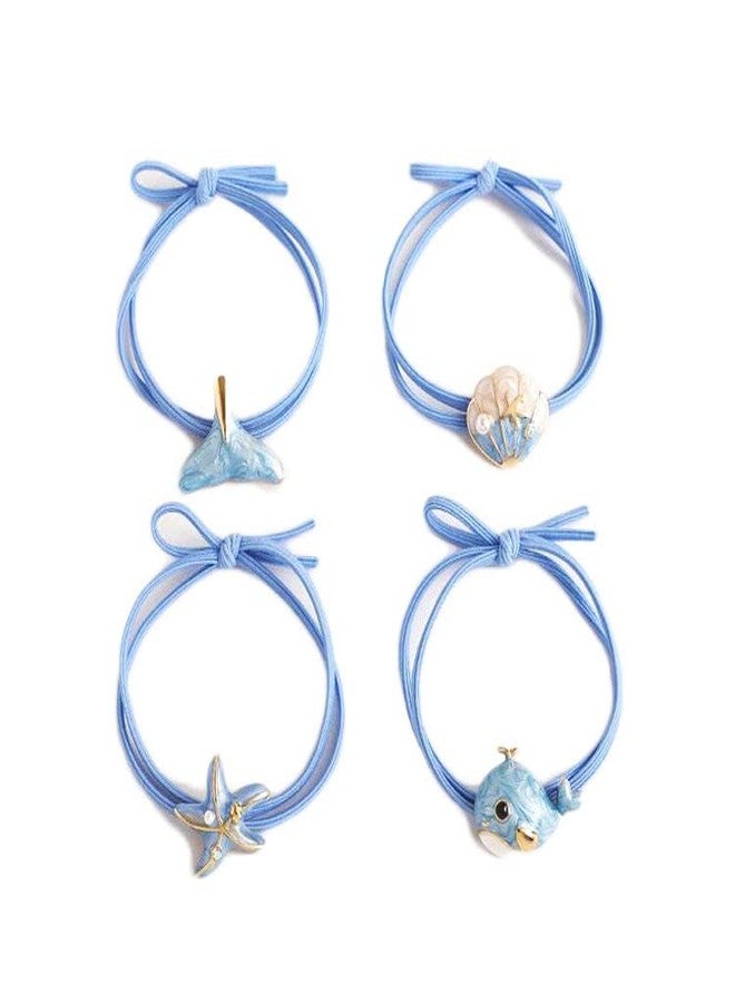 BBTDIN Summer Hair Tie Beach Ponytail Holder Shell Starfish Hair Rope Band Ocean Hair Rings Tie BW19 (4 Pcs-Set) - Image 2
