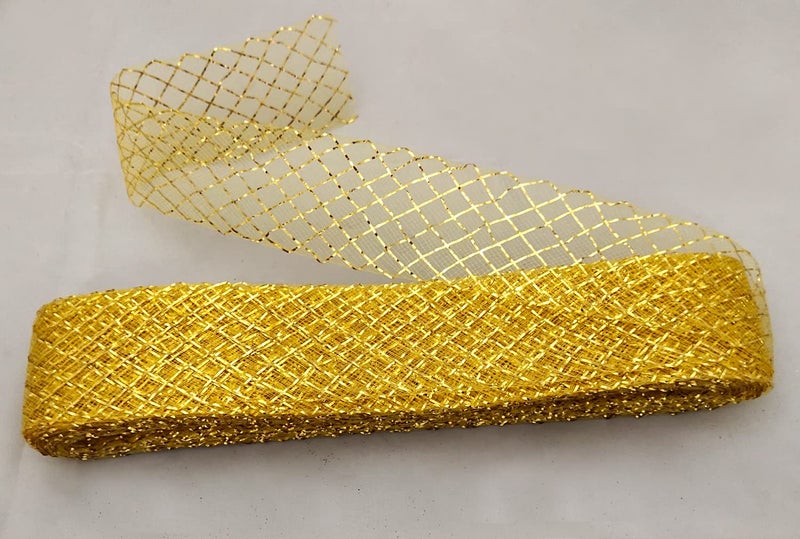3A Featuretail Golden Mesh Net Polyester Ribbon for Flower Making, Christmas and Party Decoration, Gift Packing, Festive Decor & Scrapbooking (8 Meter) - Image 5