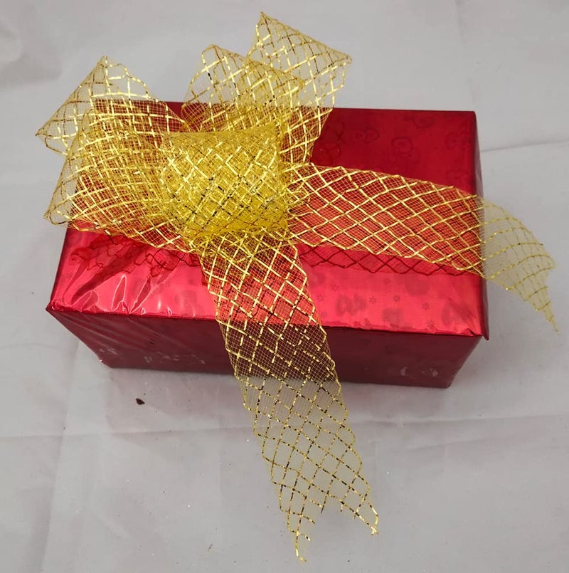 3A Featuretail Golden Mesh Net Polyester Ribbon for Flower Making, Christmas and Party Decoration, Gift Packing, Festive Decor & Scrapbooking (8 Meter) - Image 2