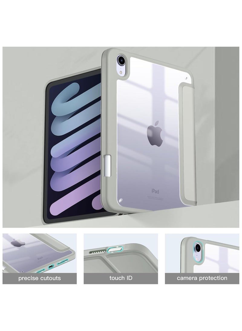 DUSALA Case for iPad mini 7 (A17 Pro, 7th Generation) 2024 / iPad mini 6 (6th Gen) 8.3 Inch with Pencil Holder, Slim Stand Protective Cover with Clear Transparent Back Shell for iPad mini 8.3 inch Tablet, Support Auto Wake/Sleep, (Grey) - Image 3
