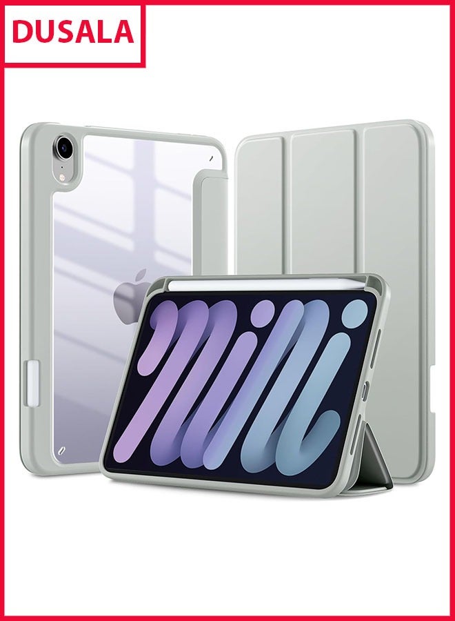 DUSALA Case for iPad mini 7 (A17 Pro, 7th Generation) 2024 / iPad mini 6 (6th Gen) 8.3 Inch with Pencil Holder, Slim Stand Protective Cover with Clear Transparent Back Shell for iPad mini 8.3 inch Tablet, Support Auto Wake/Sleep, (Grey) - Image 1
