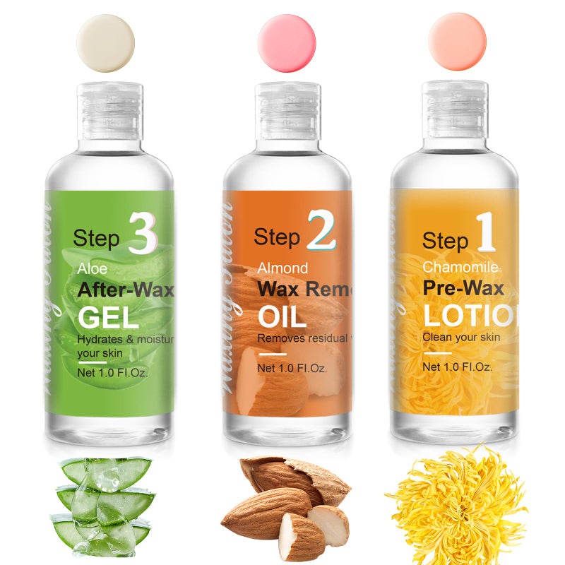 Seopri Mini Pre Wax Spray and After Wax Spray, Triple-bottle Set After Wax Care with Pre Wax Cleanser, Wax Remover Oil and Skin Soother Organic Aloe Vera Gel for Sensitive Skin - Image 1
