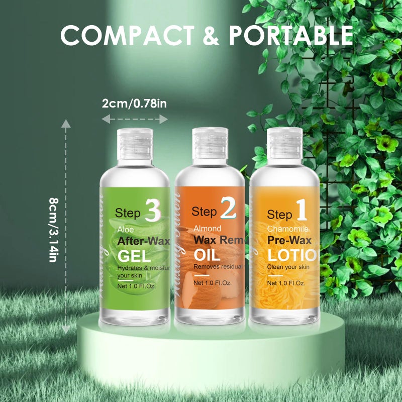 Seopri Mini Pre Wax Spray and After Wax Spray, Triple-bottle Set After Wax Care with Pre Wax Cleanser, Wax Remover Oil and Skin Soother Organic Aloe Vera Gel for Sensitive Skin - Image 5