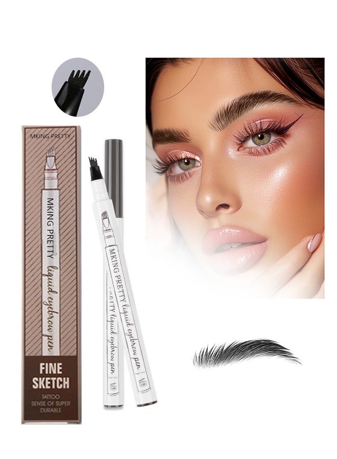 Mking Pretty Liquid Eyebrow Pen-Upgrade Waterproof Brow Pencil with Micro-Fork Tip,3D Magic Eyebrow Pencil 4-Head Split Waterproof Long-lasting Eyebrow Pencil (#04 Black) - Image 1