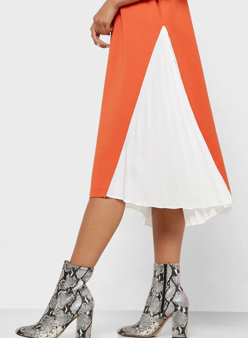 RINA Pleated Detail Colorblock Dress