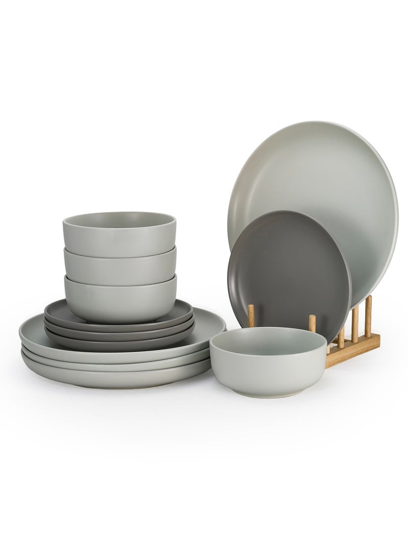 Shallow Nordic Stoneware Dinner Set, 12 Pieces - Image 1