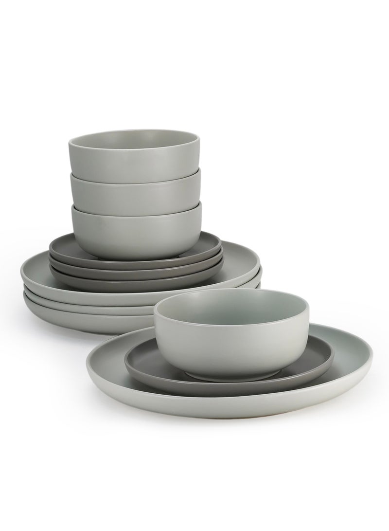Shallow Nordic Stoneware Dinner Set, 12 Pieces - Image 5